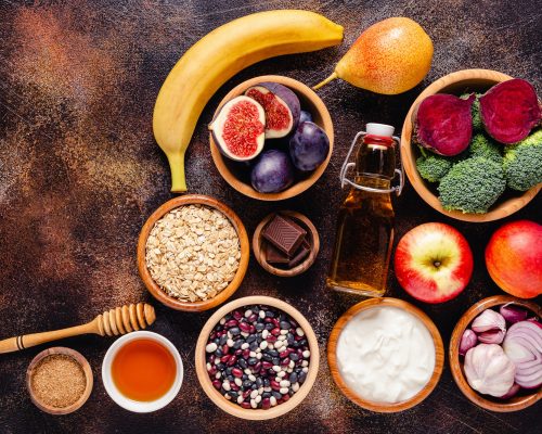 Products for healthy bowel. Natural food for gut.